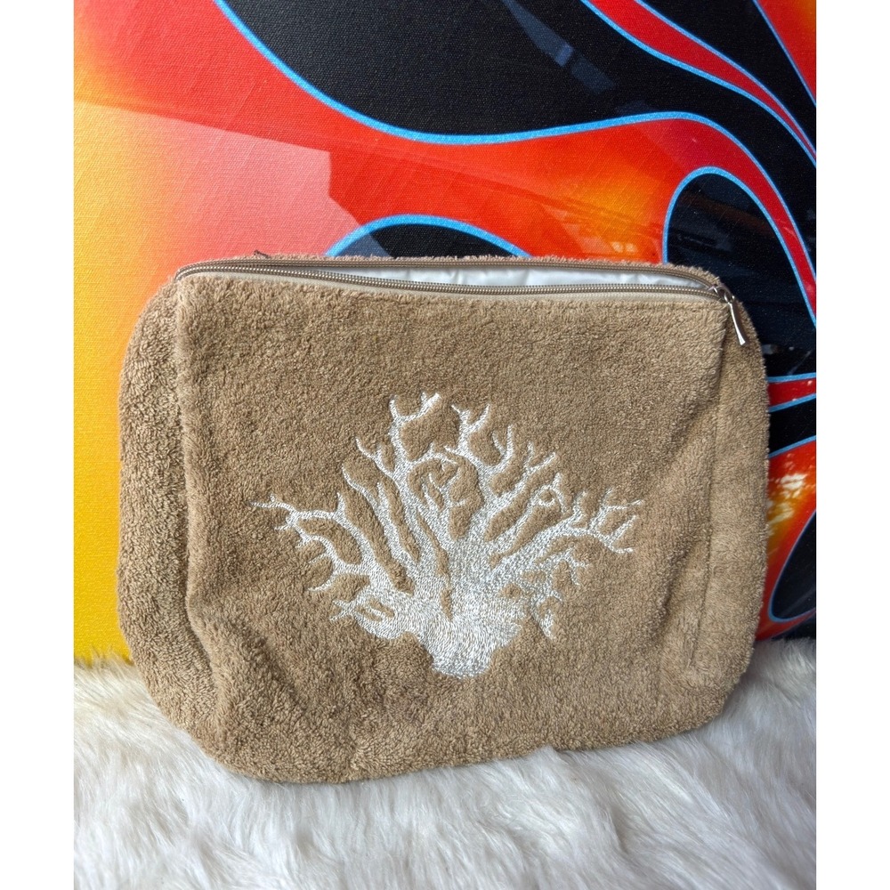 Crabtree &‎ Evelyn India Hicks Island Living Terry Cloth Coral Cosmetic Bag Tan